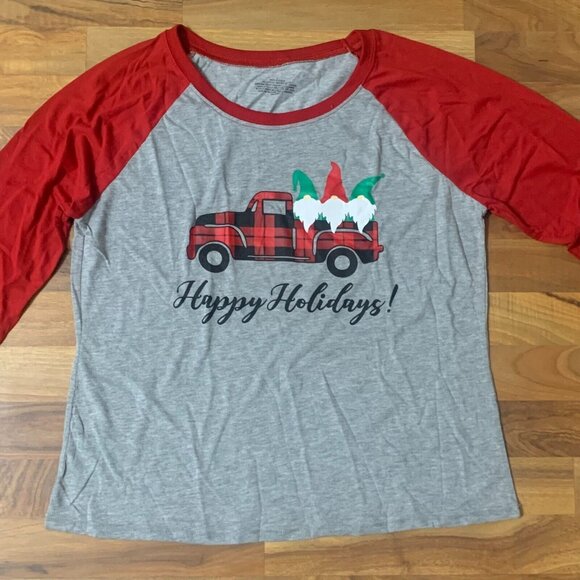NWT Christmas Pajama Set Shirt Plaid Pant Lounge 2 Piece Red T-Shirt Truck Large - Picture 5 of 16